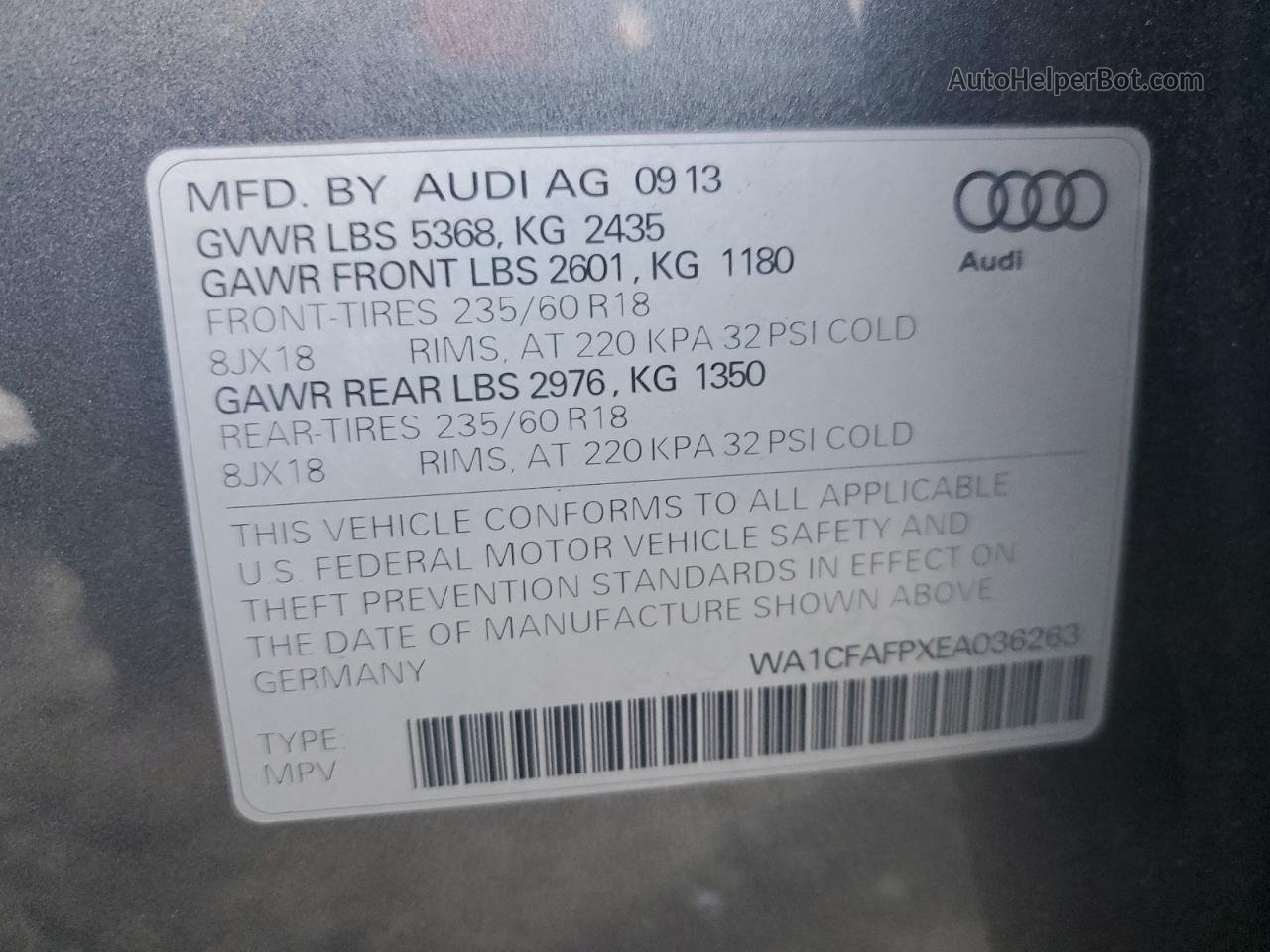 2014 Audi Q5 Premium Серый vin: WA1CFAFPXEA036263