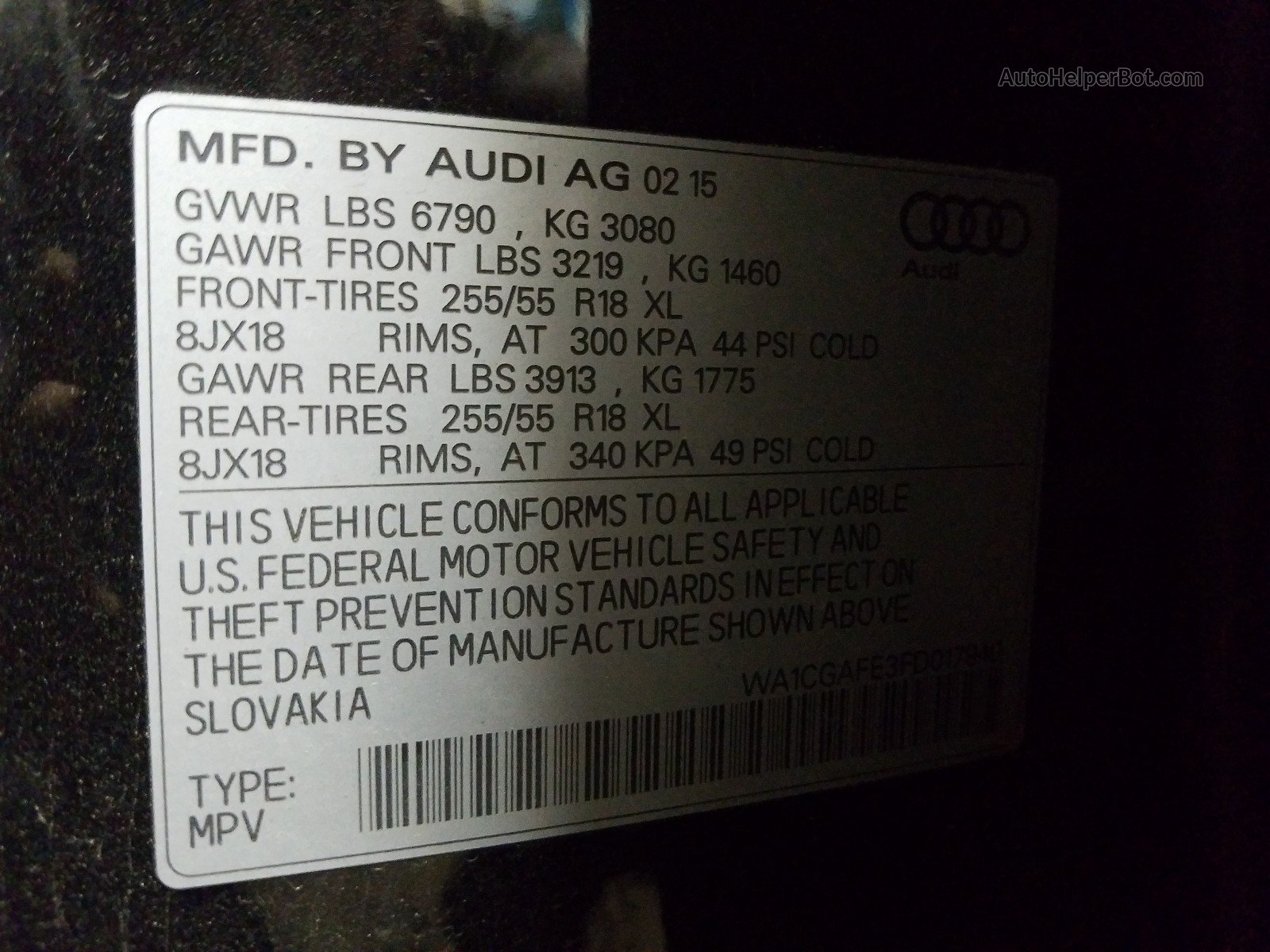 2015 Audi Q7 Premium Black vin: WA1CGAFE3FD017940