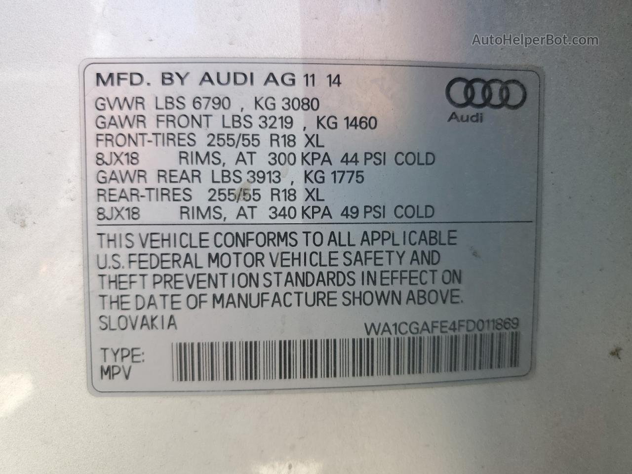 2015 Audi Q7 Premium Серебряный vin: WA1CGAFE4FD011869
