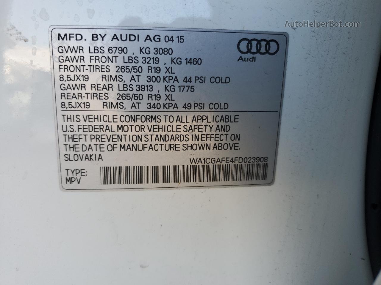 2015 Audi Q7 Premium White vin: WA1CGAFE4FD023908