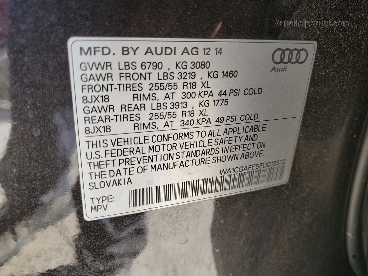 2015 Audi Q7 Premium Charcoal vin: WA1CGAFE5FD013372