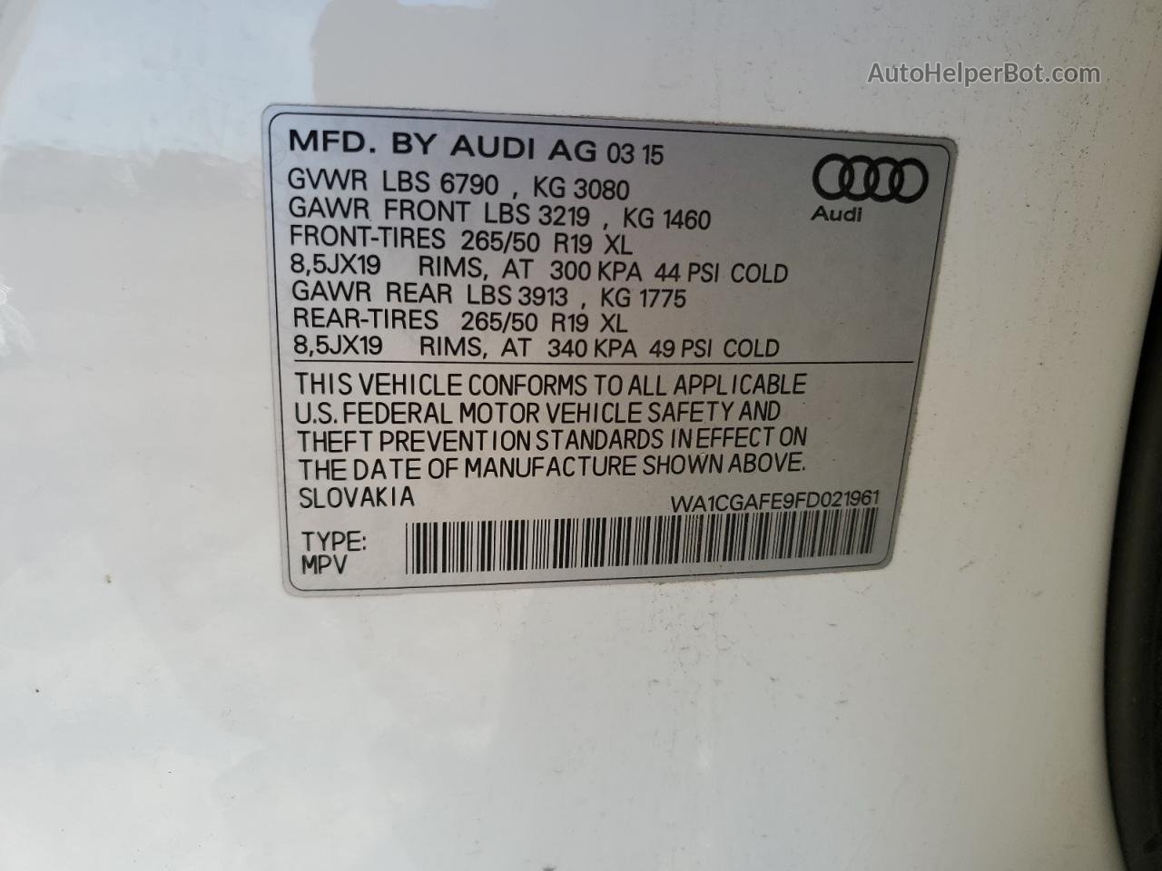 2015 Audi Q7 Premium White vin: WA1CGAFE9FD021961