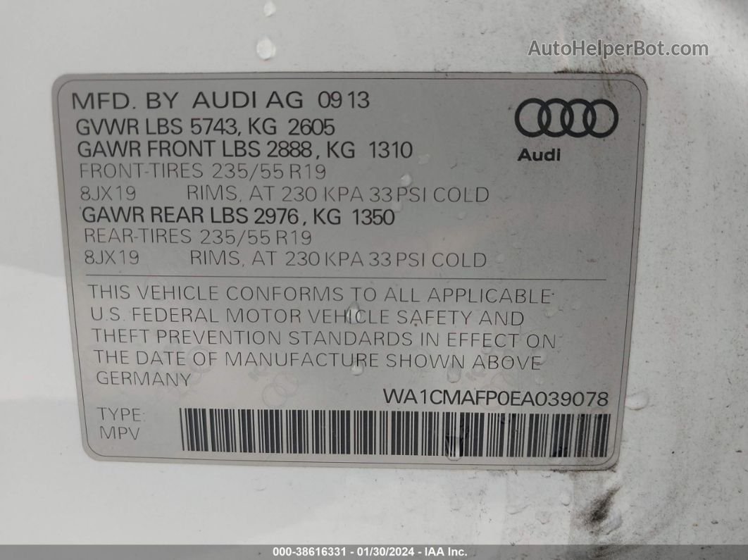 2014 Audi Q5 3.0 Tdi Premium Plus Белый vin: WA1CMAFP0EA039078