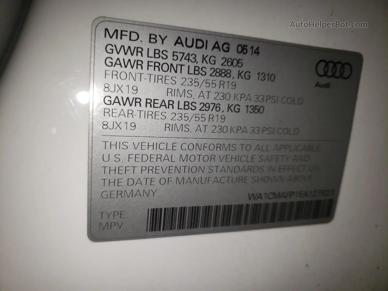 2014 Audi Q5 Tdi Premium Plus Белый vin: WA1CMAFP1EA127623