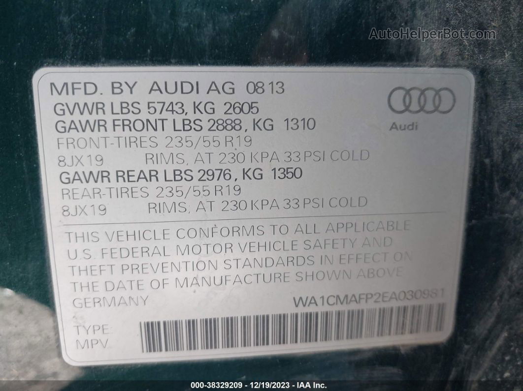 2014 Audi Q5 3.0 Tdi Premium Plus Green vin: WA1CMAFP2EA030981