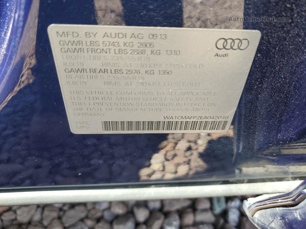 2014 Audi Q5 Tdi Premium Plus Синий vin: WA1CMAFP2EA042046