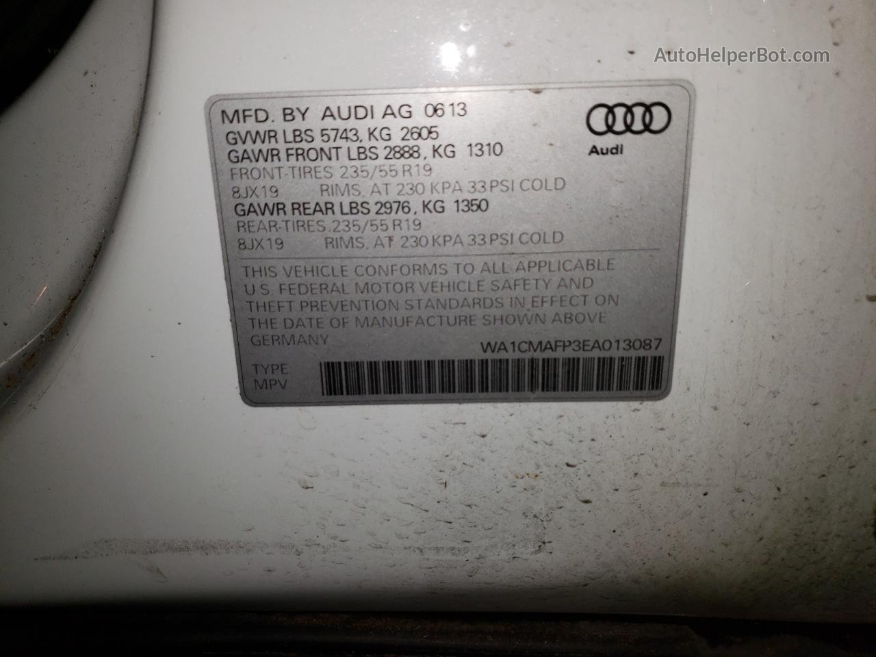 2014 Audi Q5 Tdi Premium Plus White vin: WA1CMAFP3EA013087