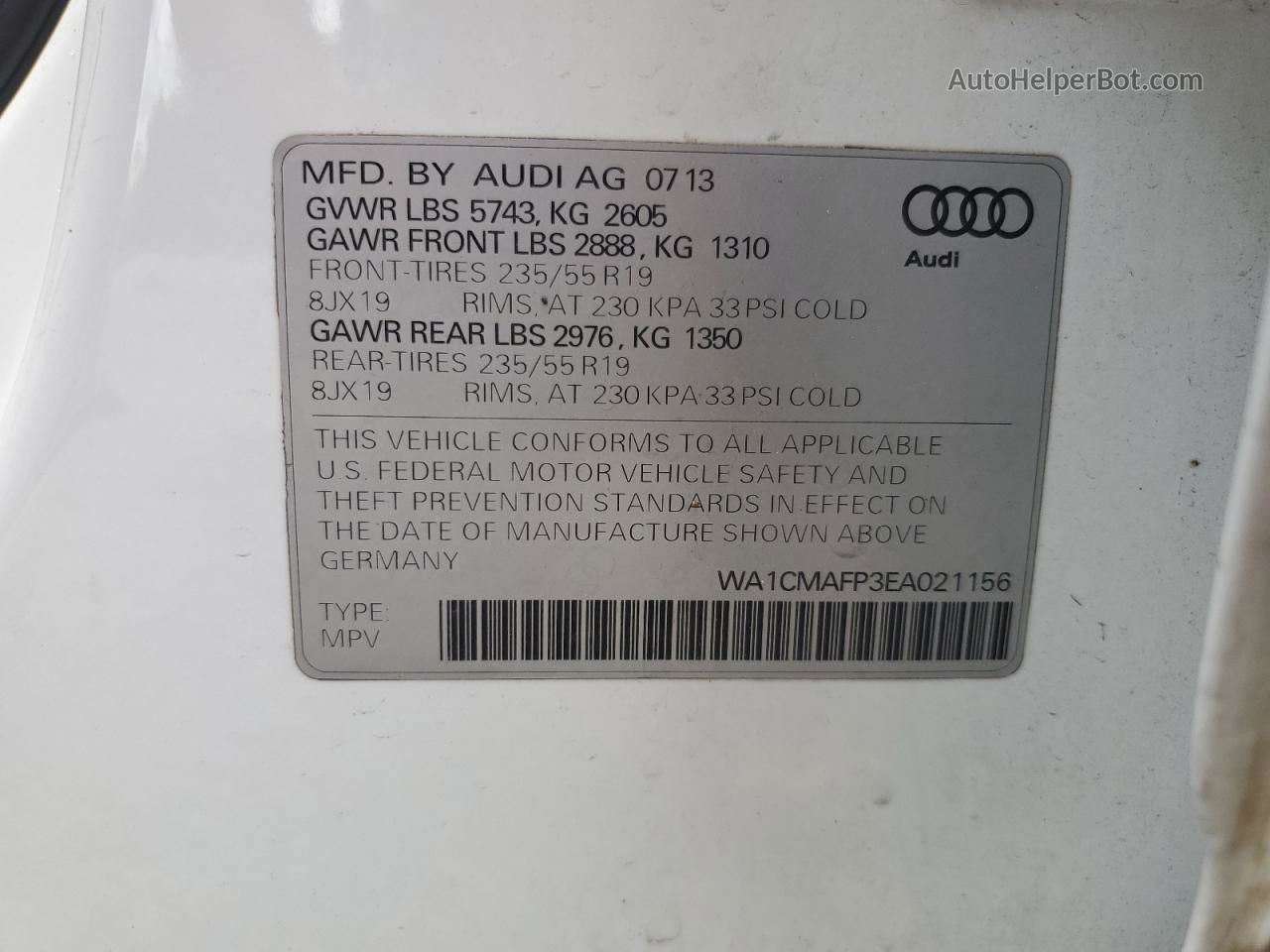 2014 Audi Q5 Tdi Premium Plus White vin: WA1CMAFP3EA021156