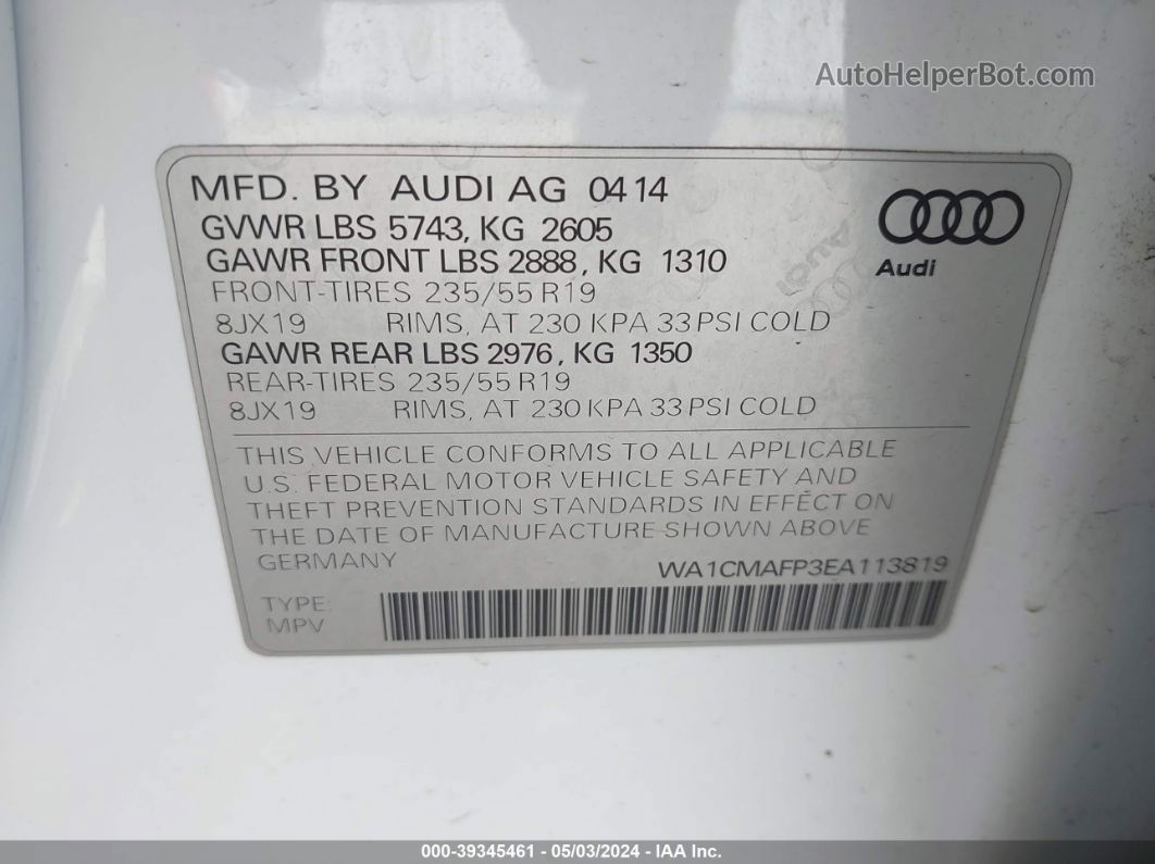 2014 Audi Q5 3.0 Tdi Premium Plus White vin: WA1CMAFP3EA113819