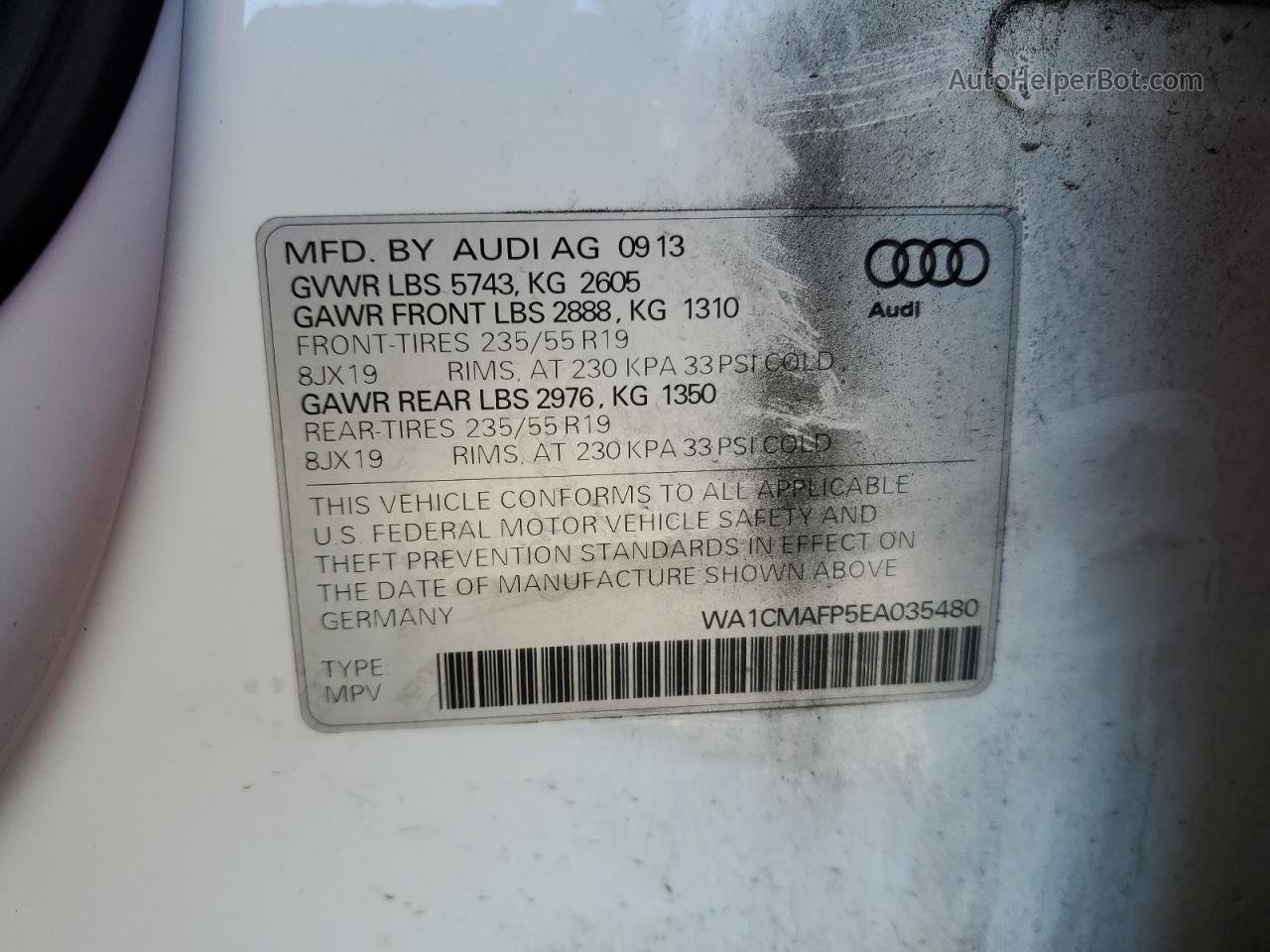 2014 Audi Q5 Tdi Premium Plus Белый vin: WA1CMAFP5EA035480