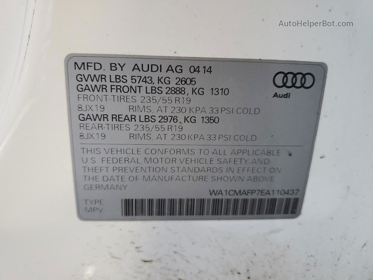 2014 Audi Q5 Tdi Premium Plus White vin: WA1CMAFP7EA110437