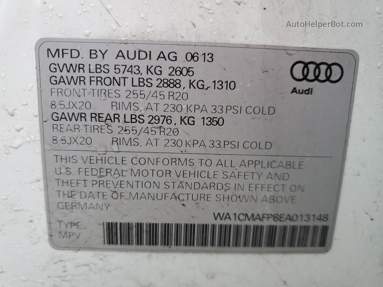 2014 Audi Q5 Tdi Premium Plus White vin: WA1CMAFP8EA013148