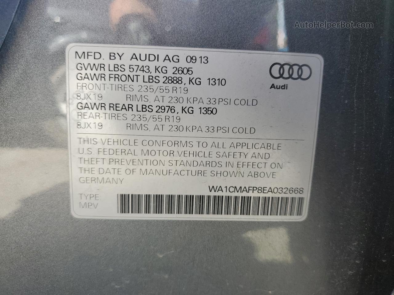 2014 Audi Q5 Tdi Premium Plus Серый vin: WA1CMAFP8EA032668
