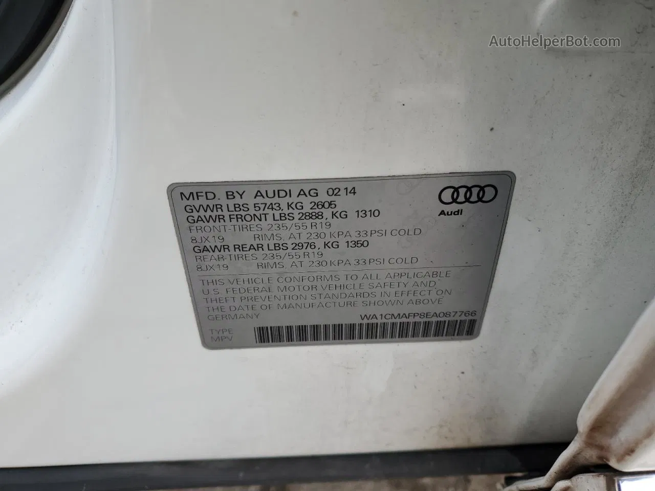 2014 Audi Q5 Tdi Premium Plus White vin: WA1CMAFP8EA087766