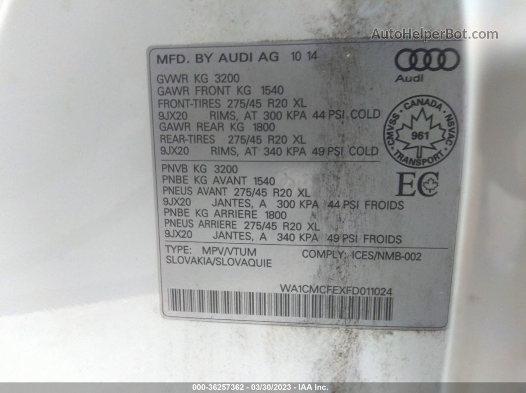 2015 Audi Q7 3.0l Tdi Progressiv Белый vin: WA1CMCFEXFD011024