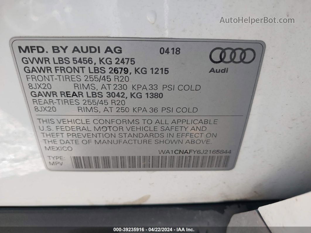 2018 Audi Q5 2.0t Premium/2.0t Tech Premium White vin: WA1CNAFY6J2165844