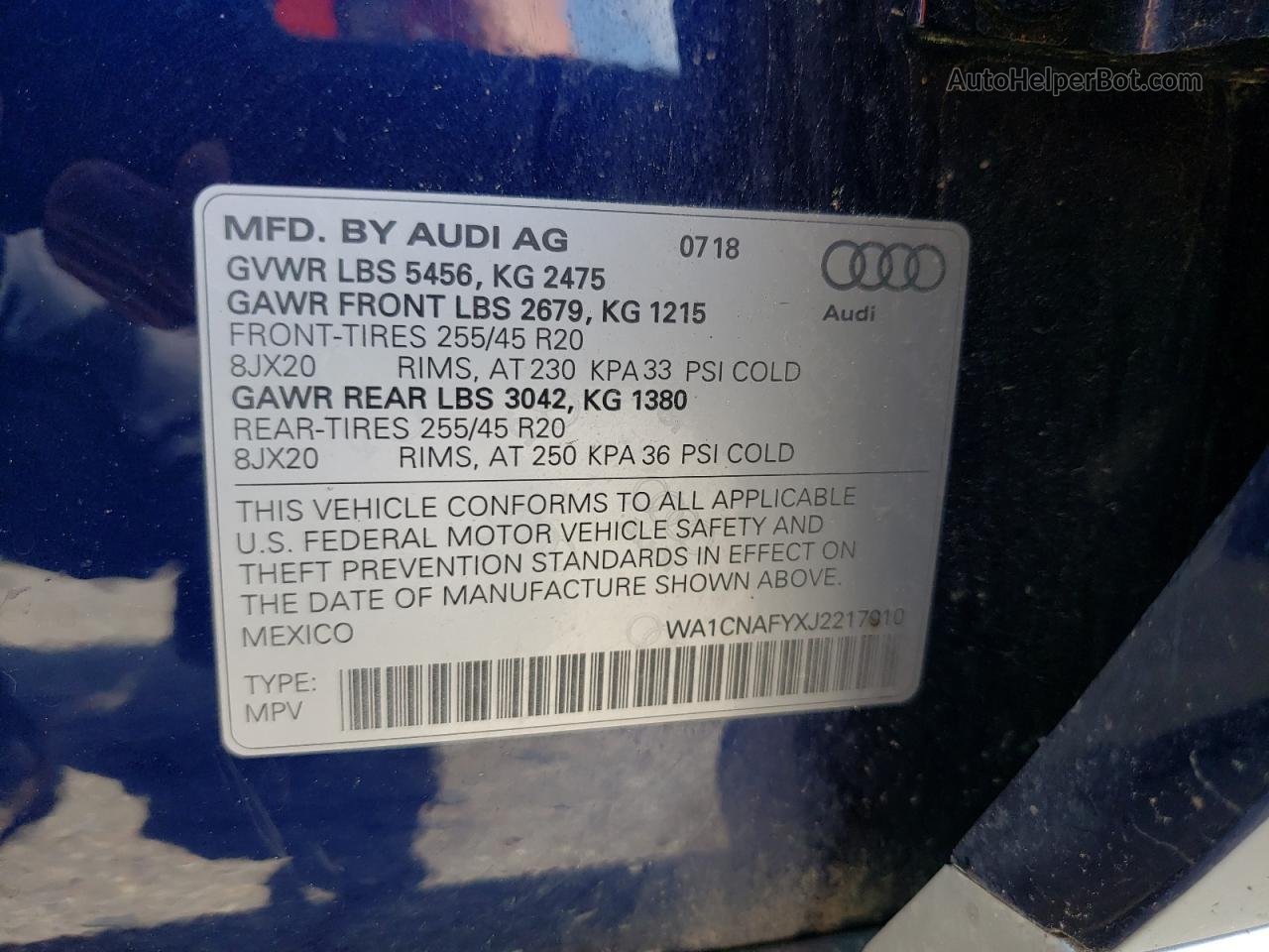 2018 Audi Q5 Prestige Blue vin: WA1CNAFYXJ2217010