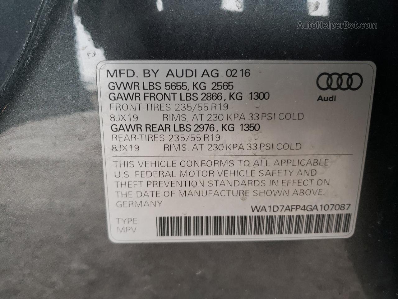 2016 Audi Q5 Premium Plus S-line Угольный vin: WA1D7AFP4GA107087