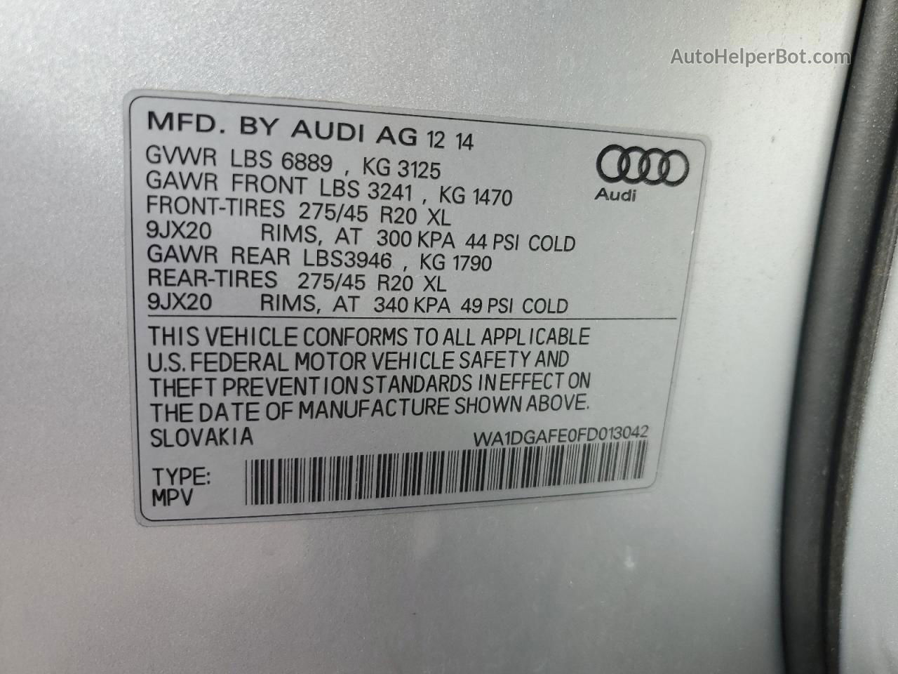 2015 Audi Q7 Prestige Silver vin: WA1DGAFE0FD013042