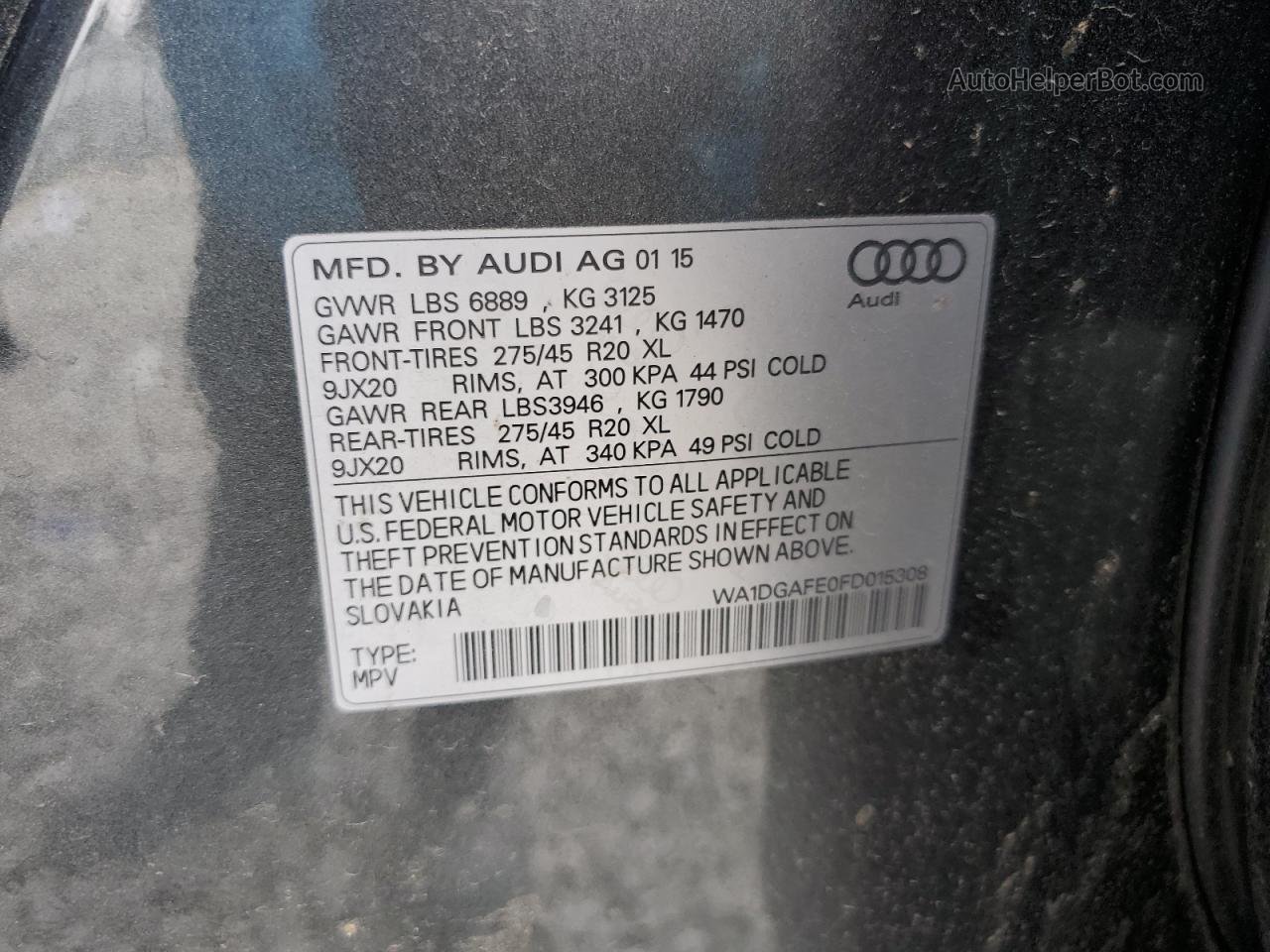 2015 Audi Q7 Prestige Угольный vin: WA1DGAFE0FD015308