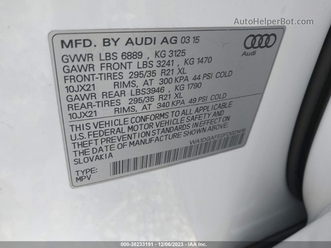 2015 Audi Q7 3.0t S Line Prestige Белый vin: WA1DGAFE0FD021416