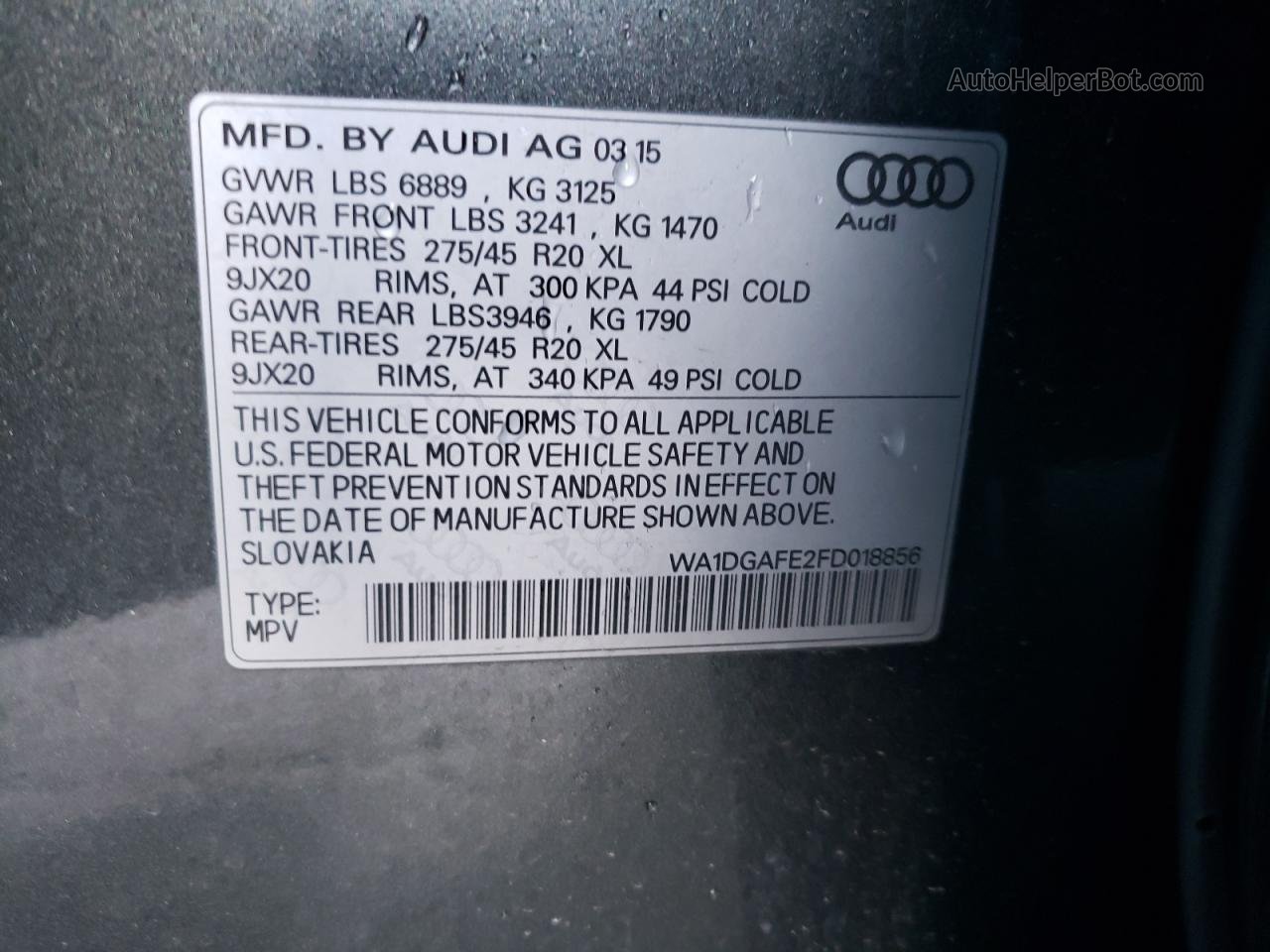 2015 Audi Q7 Prestige Gray vin: WA1DGAFE2FD018856