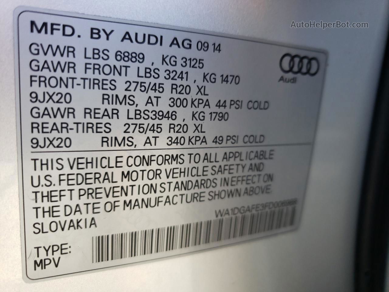 2015 Audi Q7 Prestige Silver vin: WA1DGAFE3FD006988