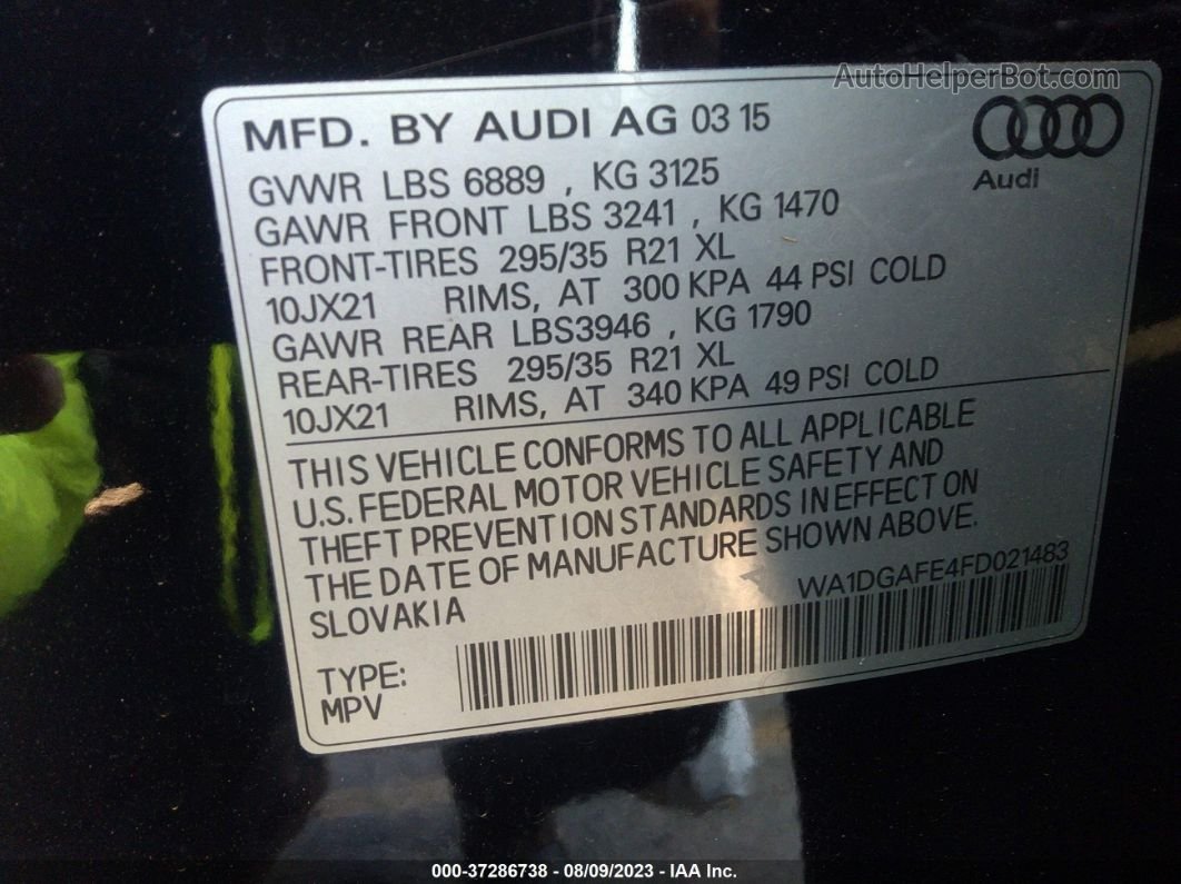 2015 Audi Q7 3.0t S Line Prestige Black vin: WA1DGAFE4FD021483