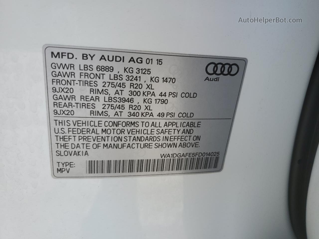 2015 Audi Q7 Prestige White vin: WA1DGAFE5FD014025