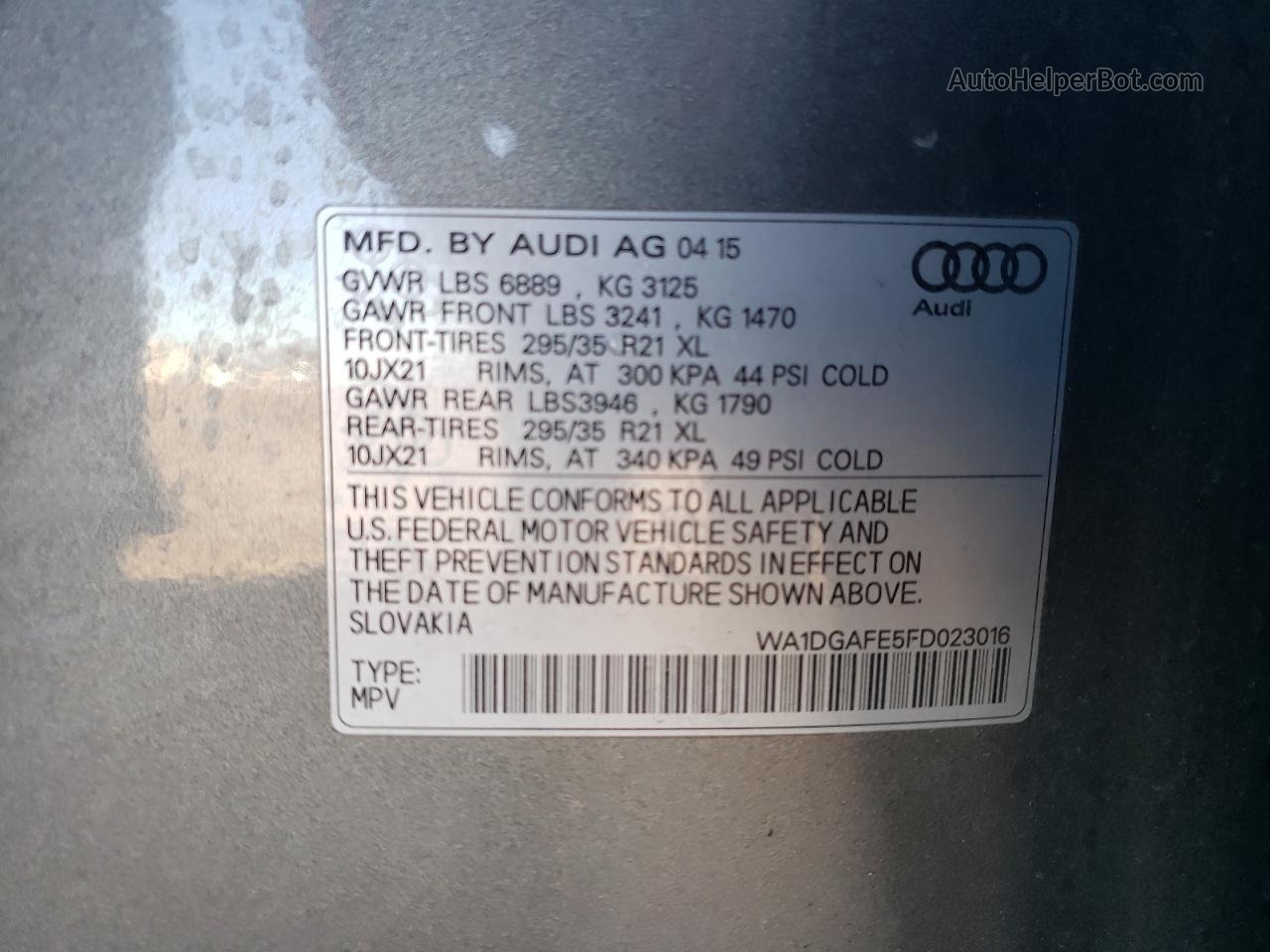 2015 Audi Q7 Prestige Gray vin: WA1DGAFE5FD023016