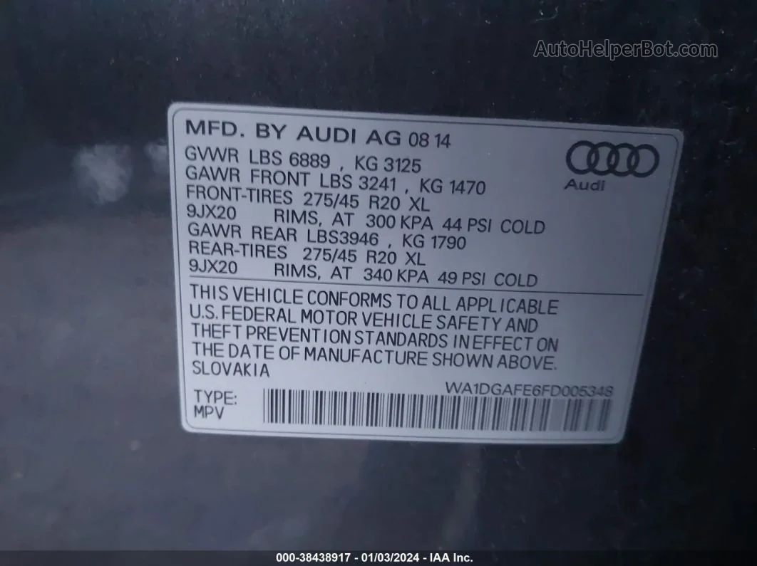 2015 Audi Q7 3.0t S Line Prestige Серый vin: WA1DGAFE6FD005348