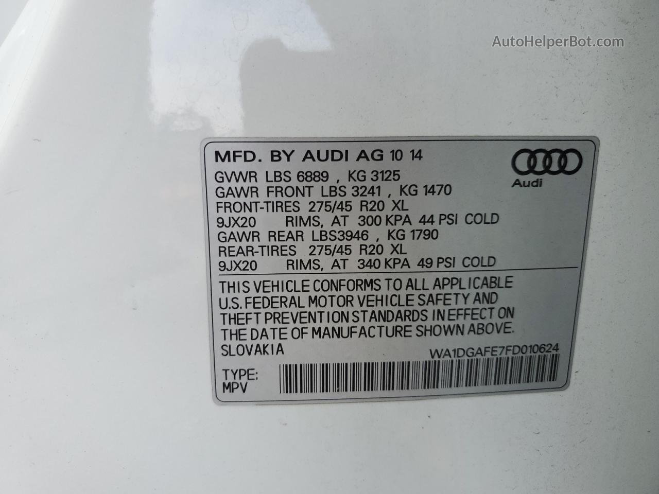 2015 Audi Q7 Prestige Белый vin: WA1DGAFE7FD010624