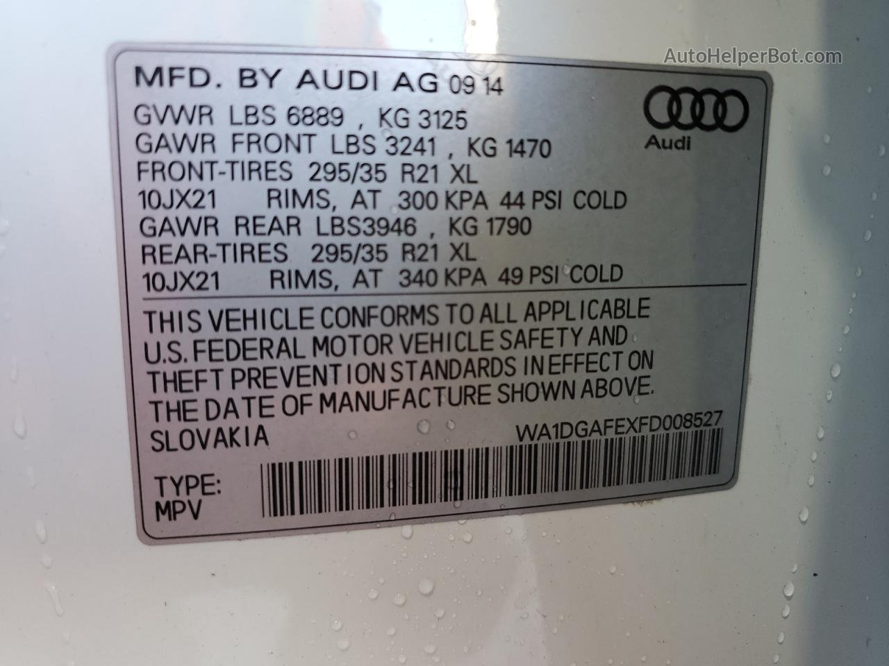 2015 Audi Q7 Prestige White vin: WA1DGAFEXFD008527