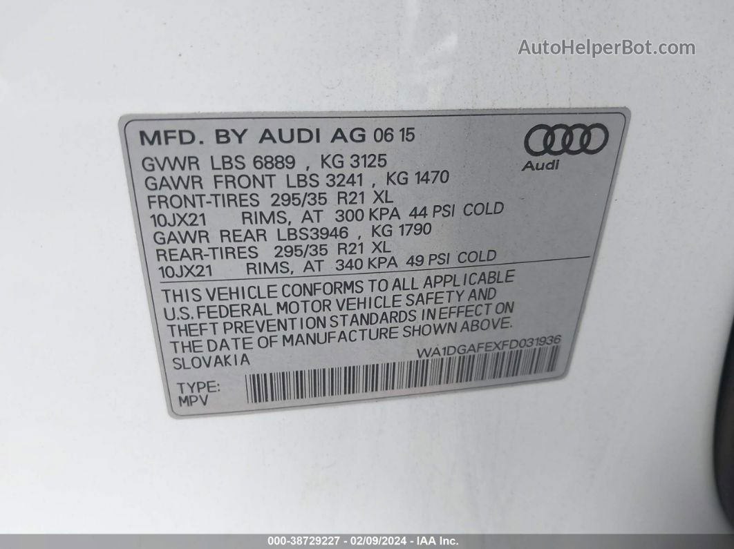 2015 Audi Q7 3.0t S Line Prestige Белый vin: WA1DGAFEXFD031936