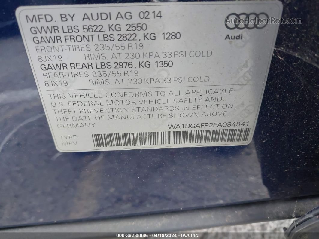 2014 Audi Q5 3.0t Premium Plus Dark Blue vin: WA1DGAFP2EA084941