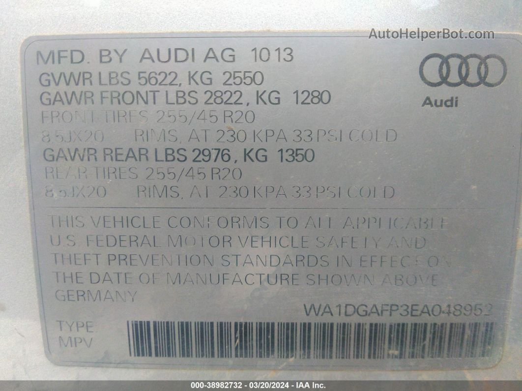 2014 Audi Q5 3.0t Premium Plus Silver vin: WA1DGAFP3EA048952