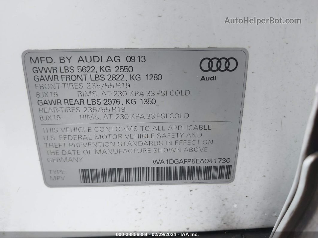 2014 Audi Q5 3.0t Premium Plus White vin: WA1DGAFP5EA041730