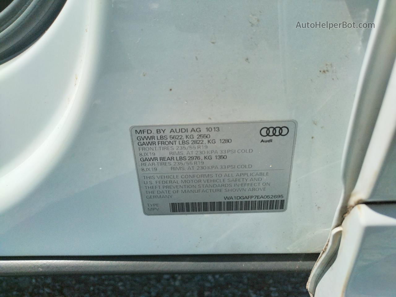 2014 Audi Q5 Premium Plus White vin: WA1DGAFP7EA052695