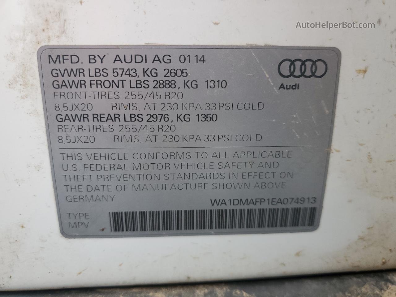2014 Audi Q5 Tdi Premium Plus White vin: WA1DMAFP1EA074913
