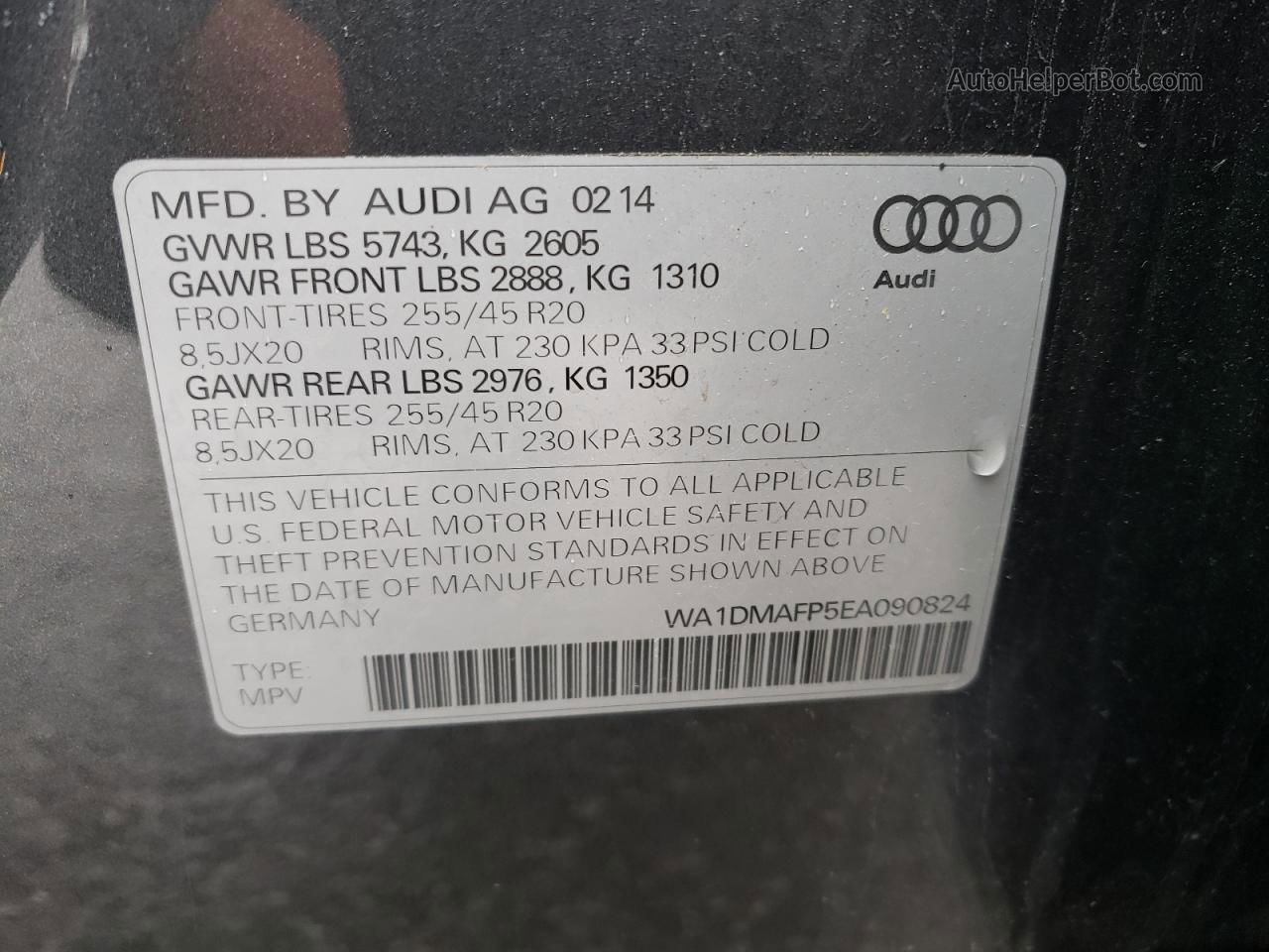 2014 Audi Q5 Tdi Premium Plus Gray vin: WA1DMAFP5EA090824