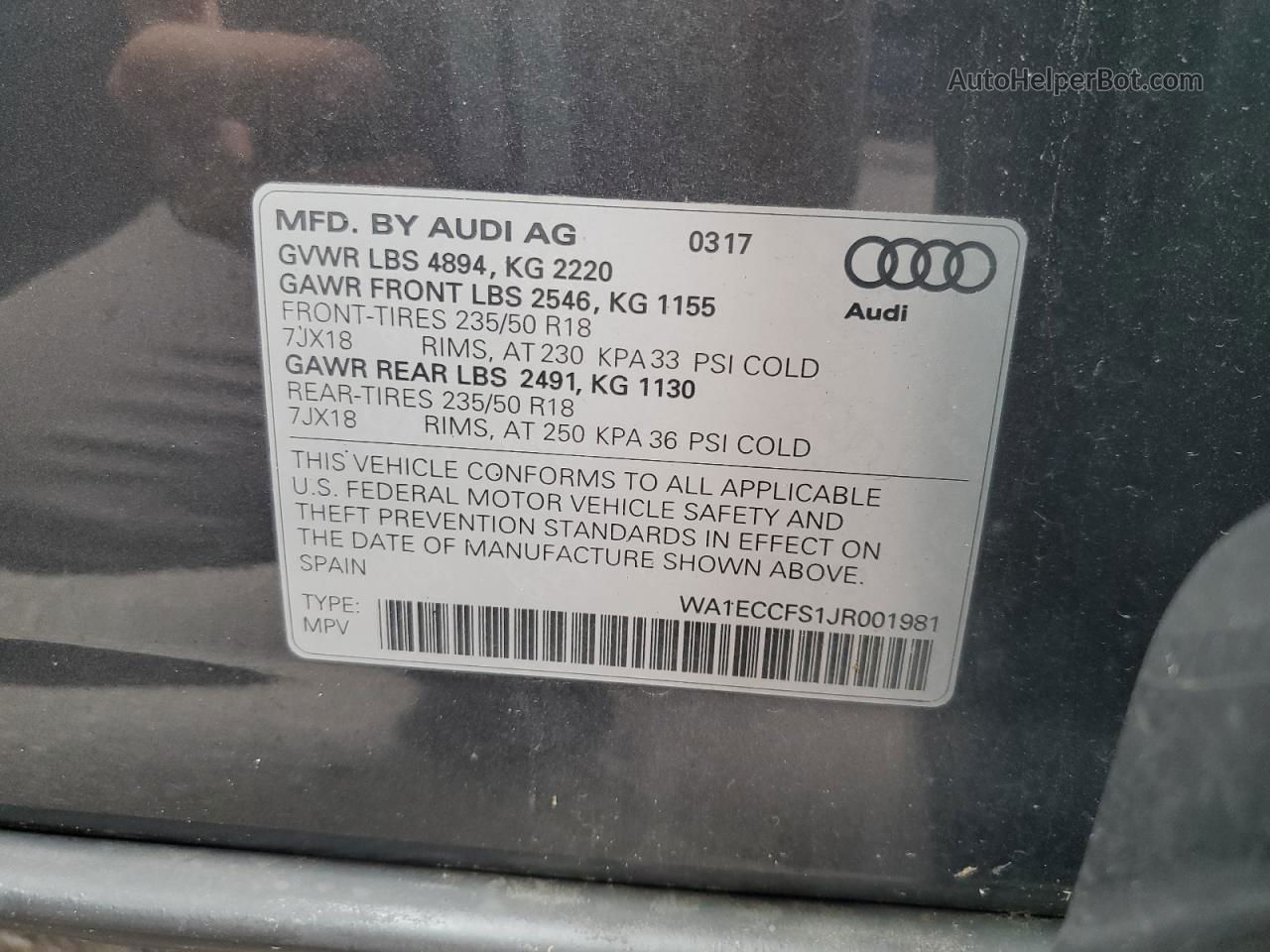 2018 Audi Q3 Premium Gray vin: WA1ECCFS1JR001981