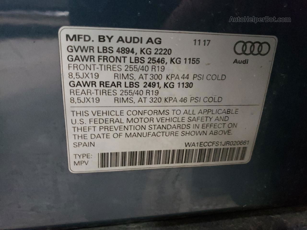 2018 Audi Q3 Premium Синий vin: WA1ECCFS1JR020661