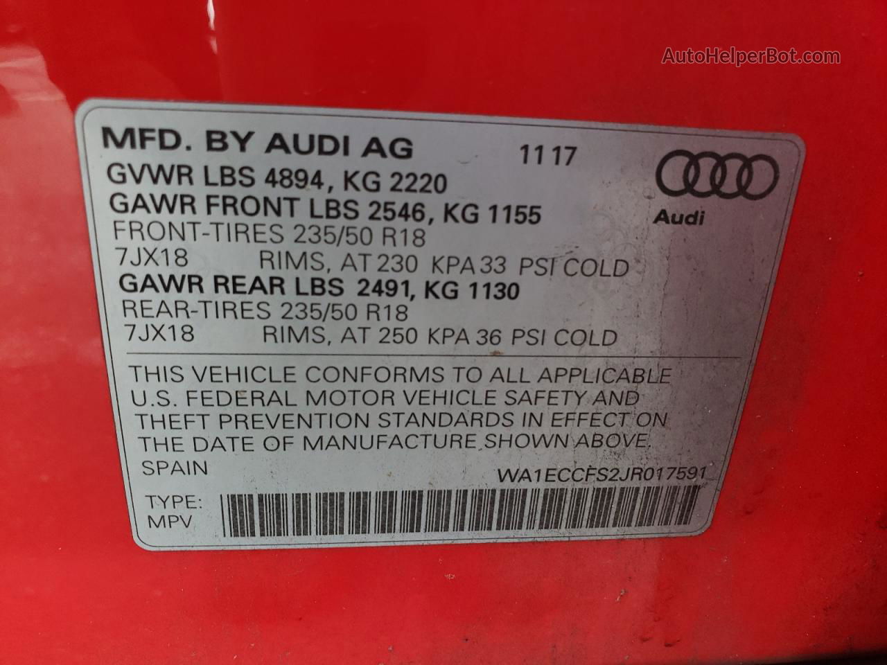 2018 Audi Q3 Premium Red vin: WA1ECCFS2JR017591