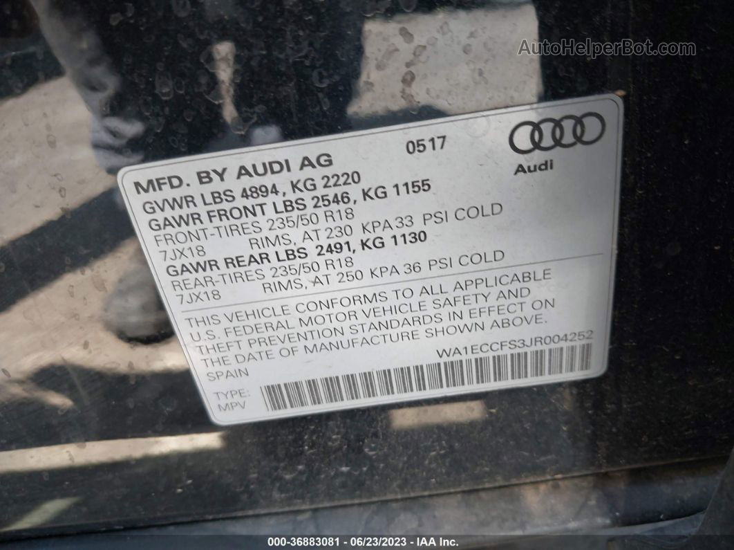 2018 Audi Q3 Premium/sport Premium Черный vin: WA1ECCFS3JR004252