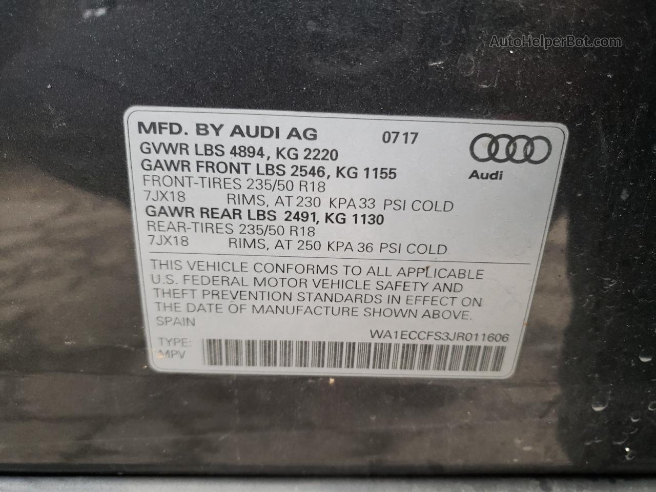 2018 Audi Q3 Premium Серый vin: WA1ECCFS3JR011606