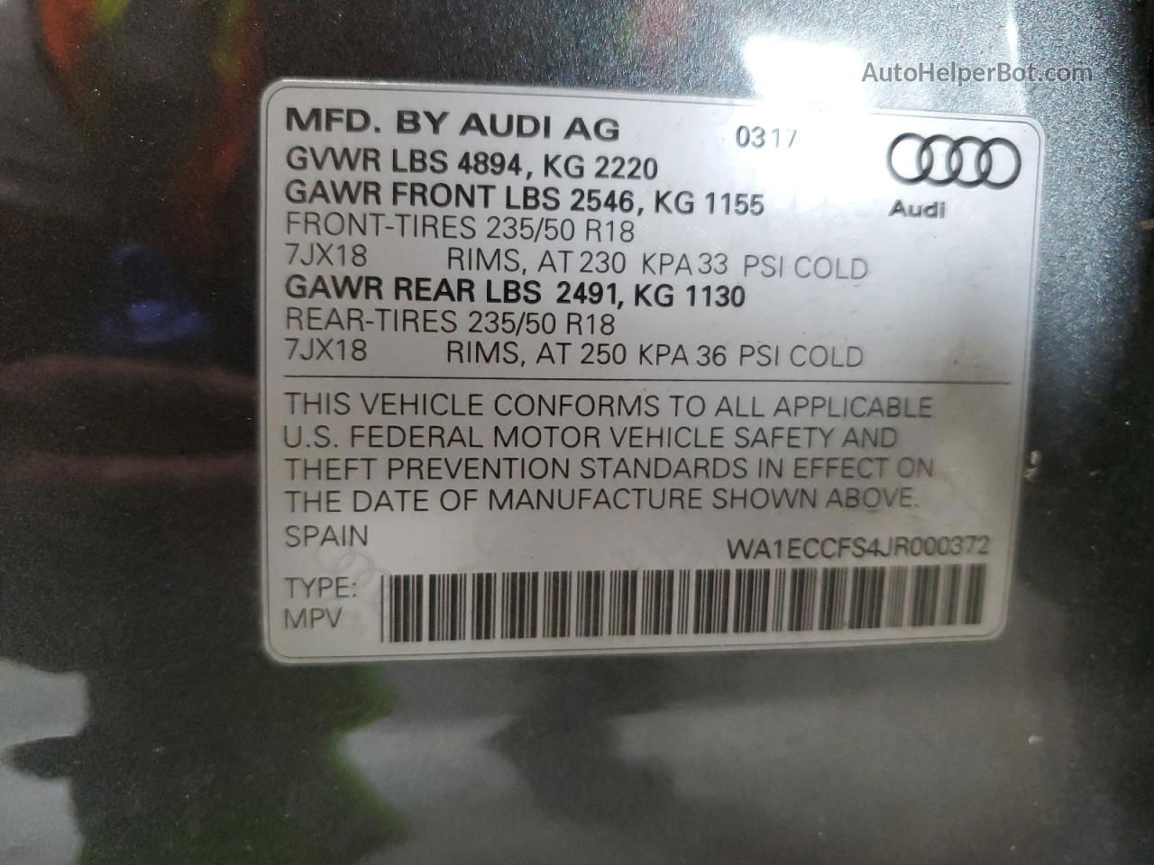 2018 Audi Q3 Premium Gray vin: WA1ECCFS4JR000372