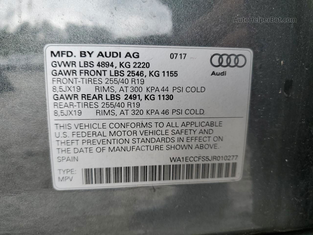 2018 Audi Q3 Premium Charcoal vin: WA1ECCFS5JR010277