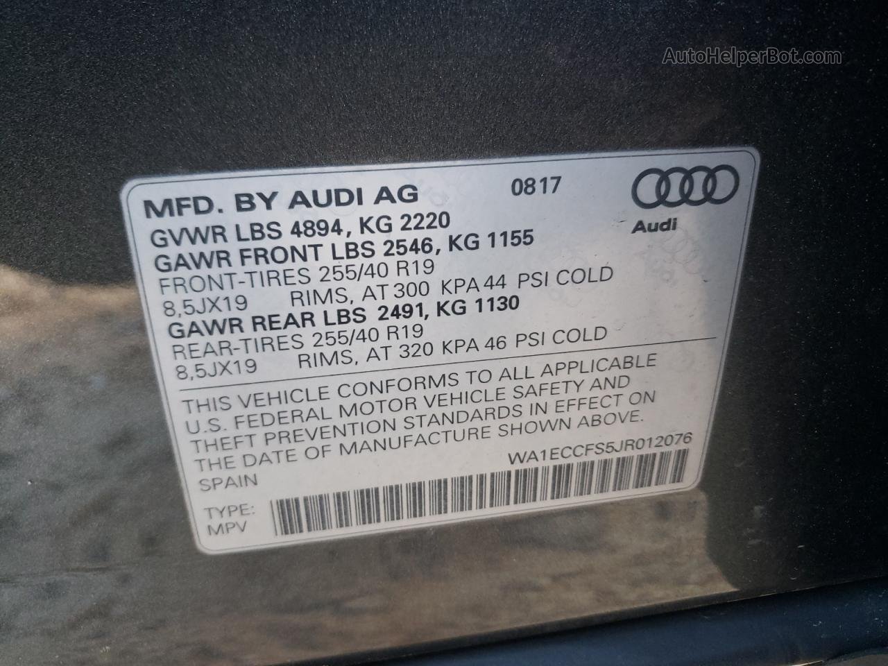 2018 Audi Q3 Premium Gray vin: WA1ECCFS5JR012076