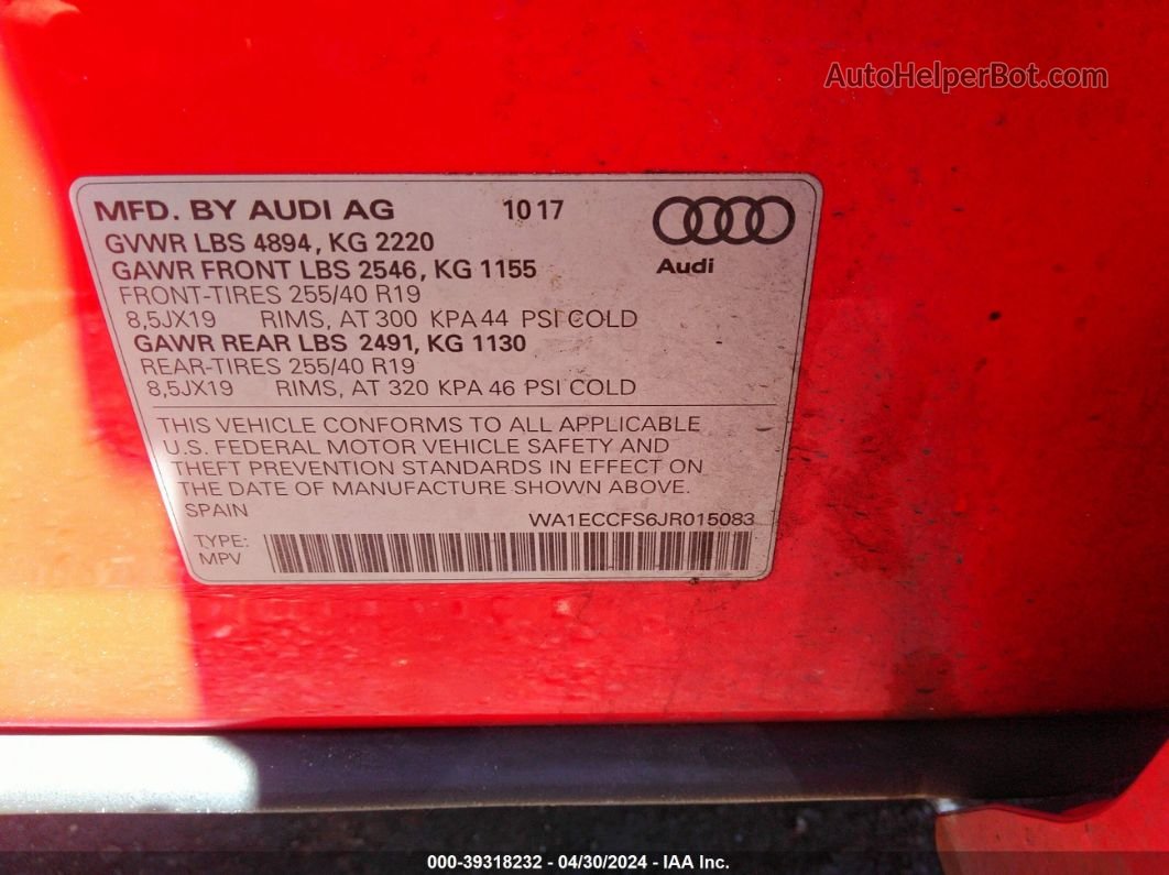 2018 Audi Q3 2.0t Premium Красный vin: WA1ECCFS6JR015083