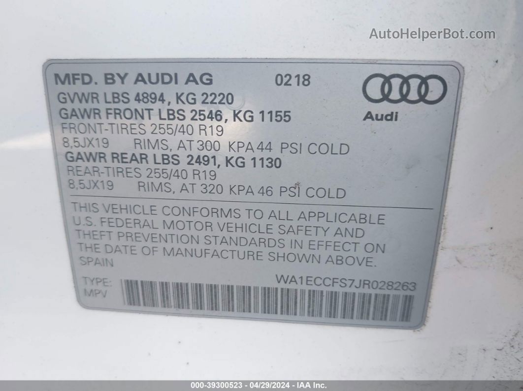 2018 Audi Q3 2.0t Premium/2.0t Sport Premium Белый vin: WA1ECCFS7JR028263